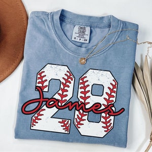 Custom Baseball Number Shirt, Comfort Colors Baseball Tee, Personalized Baseball Player Shirt, Baseball Fan Gift, Sports Mom tee, Game Day